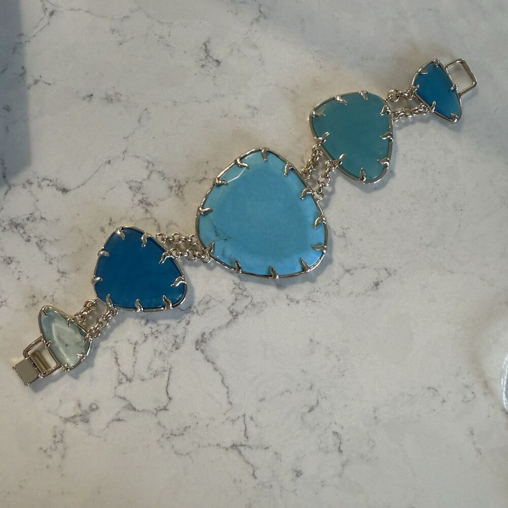 Kendra Scott Turquoise Blue Glass Khammi Gold Statement Set Necklace & Bracelet - Picture 8 of 10